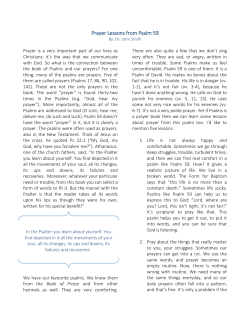 Prayer Lessons from Psalm 59 - Canadian Reformed Theological