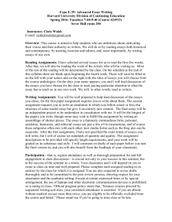 Expo E-39: Advanced Essay Writing Harvard University Division of