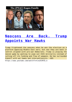 Neocons Are Back. Trump Appoints War Hawks