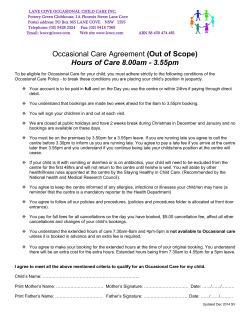 Agreement of Occasional Care - Lane Cove Occasional Child Care