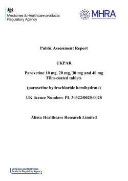 Paroxetine 10 mg, 20 mg, 30 mg and 40 mg tablets
