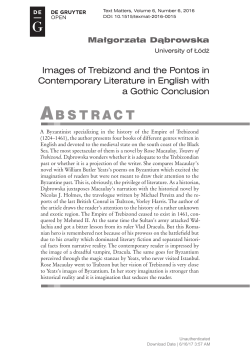 Images of Trebizond and the Pontos in Contemporary Literature in