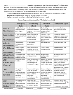 Rubric for Persuasive Project and Planning Page