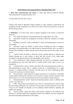 Draft Pakistan Telecommunication Competition Rules, 2017