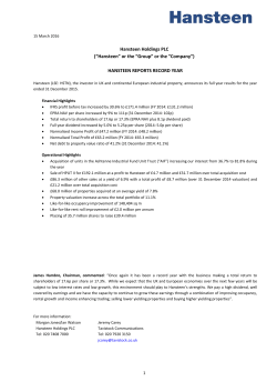 Full Year Results - Hansteen Holdings PLC