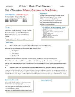 Topic of Discussion &ndash; Religious Influences on the Early Colonies