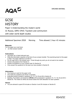 GCSE History Additional Specimen question paper Paper 1C