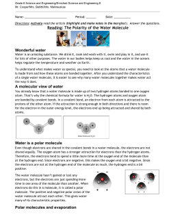 Reading : The Polarity of the Water Molecule Wonderful water A