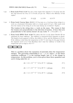 Seat: PHYS 1500 (Fall 2012) Exam #3, V1 Name: 1. From book Prob