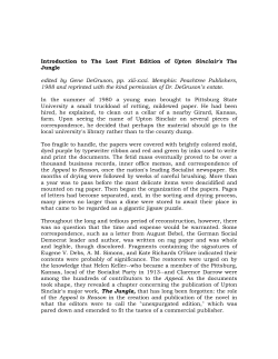 Introduction to The Lost First Edition of Upton Sinclair`s The Jungle