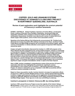 COPPER, GOLD AND URANIUM SYSTEMS DISCOVERED AT