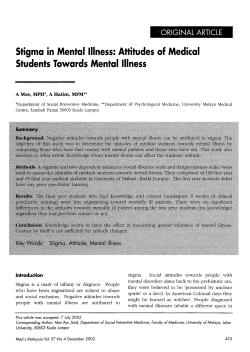 Stigma in Mental Illness - Medical Journal of Malaysia