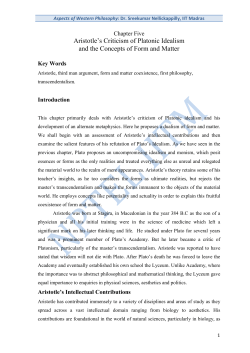 Aristotle`s Criticism of Platonic Idealism and the Concepts of