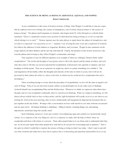 The Science of Being as Being in Aristotle, Aquinas, and Wippel.