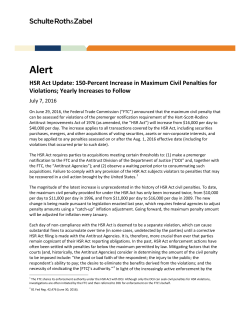HSR Act Update: 150-Percent Increase in Maximum Civil Penalties