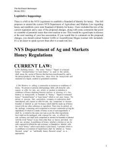 NYS Department of Ag and Markets Honey Regulations CURRENT