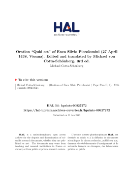 Oration ``Quid est`` of Enea Silvio Piccolomini (27 April - Hal-SHS