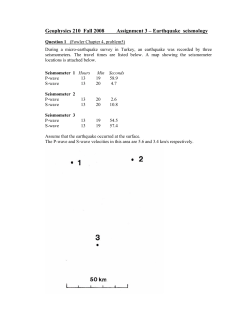 Geophysics 210 Fall 2008 Assignment 3 &ndash; Earthquake seismology