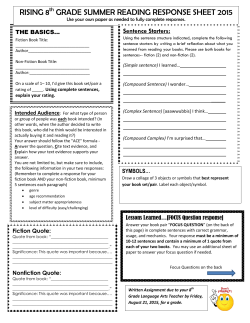 RISING 8th GRADE SUMMER READING RESPONSE SHEET 2015