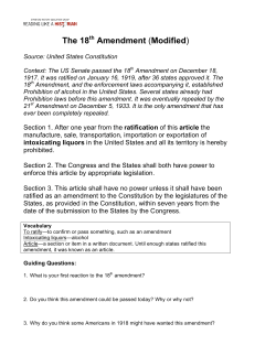 Prohibition - 18th Amendment and Closing Qs