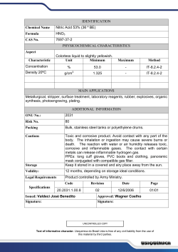 IDENTIFICATION Chemical Name Nitric Acid 53% (36 &ordm; BE) Formula