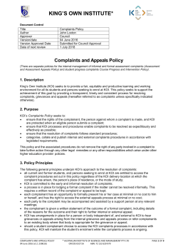 Complaints and Appeals Policy