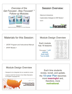 Follow-up Module 1 - Get Focused...Stay Focused!