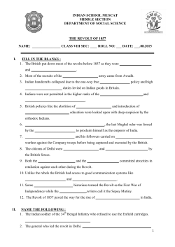 Class VIII-Social-The Revolt of 1857-Worksheet