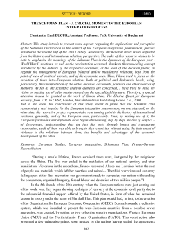 THE SCHUMAN PLAN &ndash; A CRUCIAL MOMENT IN THE EUROPEAN