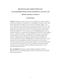 Identifying the Common Sedentary Activities/Behaviours, Levels of