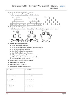 First Year Maths &ndash; Revision Worksheet 1 &ndash; Natural Numbers