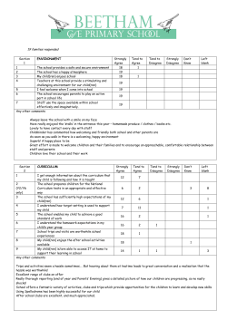 19 families responded Section 1 ENVIRONMENT Strongly Agree