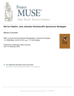 Not for Citation: Jane Johnston Schoolcraft`s Synchronic Strategies