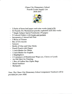 Fourth Grade Supply List Yz inch Binder for Music Yz inch Binder for