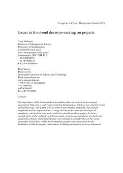 Issues in front-end decision-making on projects