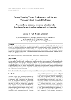 Factory Farming Versus Environment and Society. The Analysis of