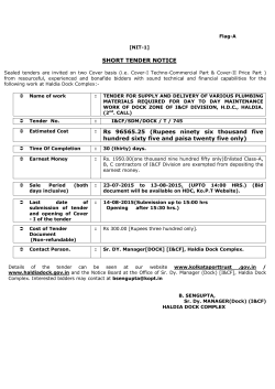 SHORT TENDER NOTICE : Rs 96565.25 (Rupees ninety six