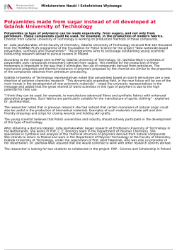 Polyamides made from sugar instead of oil developed at Gdańsk