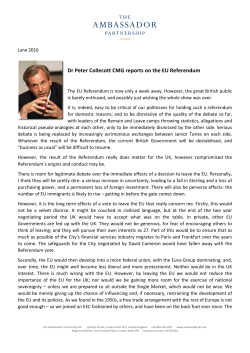 Dr Peter Collecott CMG reports on the EU Referendum