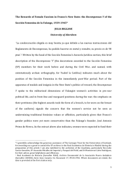 The Rewards of Female Fascism in Franco`s New State: the