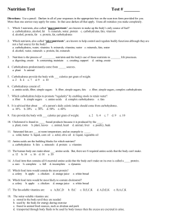 Nutrition Test Test # ______ - Springboro Community Schools