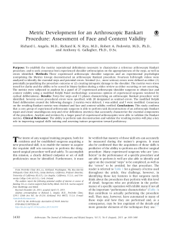 Metric Development for an Arthroscopic Bankart Procedure
