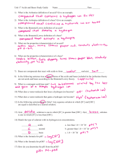 Unit 17 Acids and Bases Study Guide Name