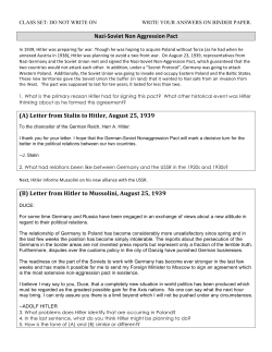 Nazi-‐Soviet Non Aggression Pact (A) Letter from Stalin to Hitler