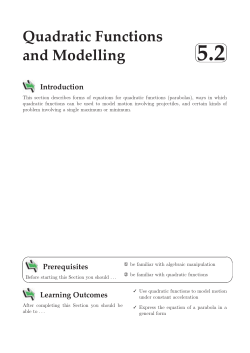 Quadratic Functions and Modelling
