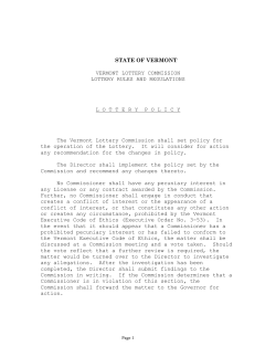 STATE OF VERMONT VERMONT LOTTERY COMMISSION