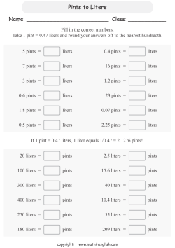 Pints to Liters - Math in English