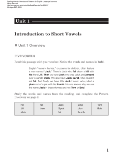 Unit 1 Introduction to Short Vowels