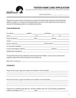 Foster Application - West Valley Humane Society