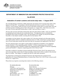 Indexation of certain customs and excise duty rates &ndash; 1 August 2015